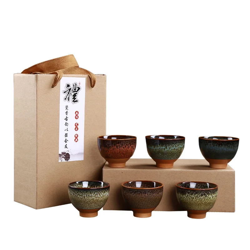 

Ceramic kiln turned teacup single cup of Tianmu glaze hand-built kung fu tea bowl six daily gift boxes