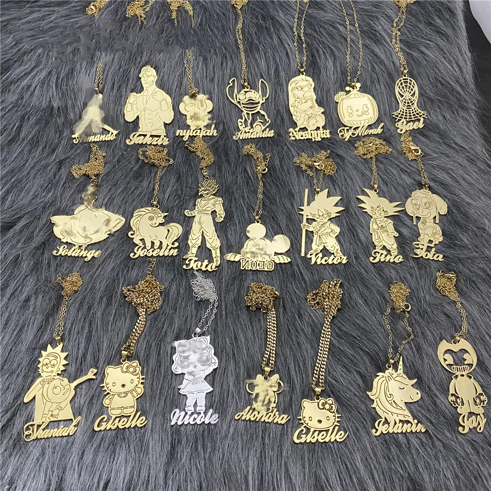 

Custom Gold Plate Cartoon Name Pendent Necklace BIg Size Kids Cartoon Character Necklaces Stainless Steel Necklace Gifts, Picture