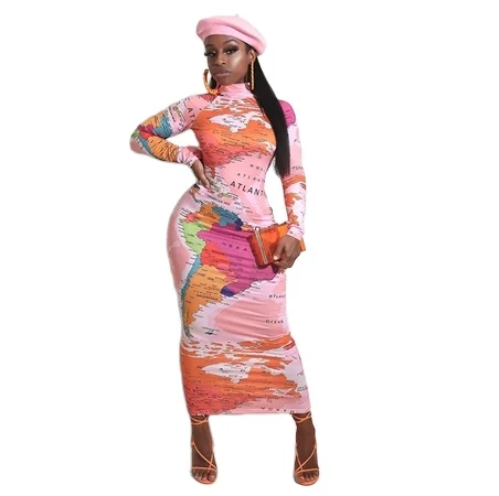 

2021 Latest Design Casual Dresses Map Printing High Quality Dresses 2021 New Arrival Hot Sale Fashion Streetwear