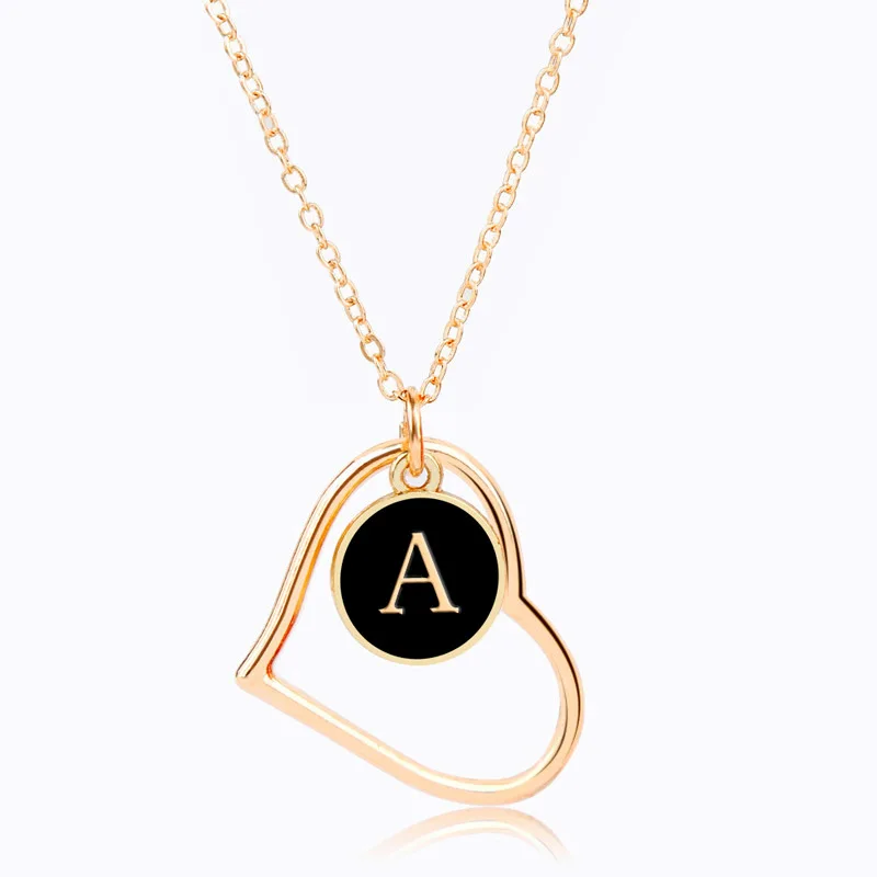

Simple chic style fashion jewelry for women gold plated heart charm pendant 26 alphabet initial letter necklace