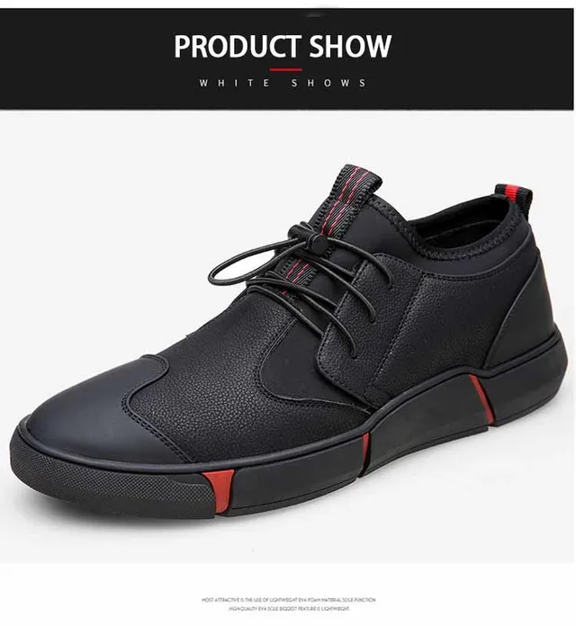 High Quality All Black Men's Leather Casual Shoes Fashion Breathable ...