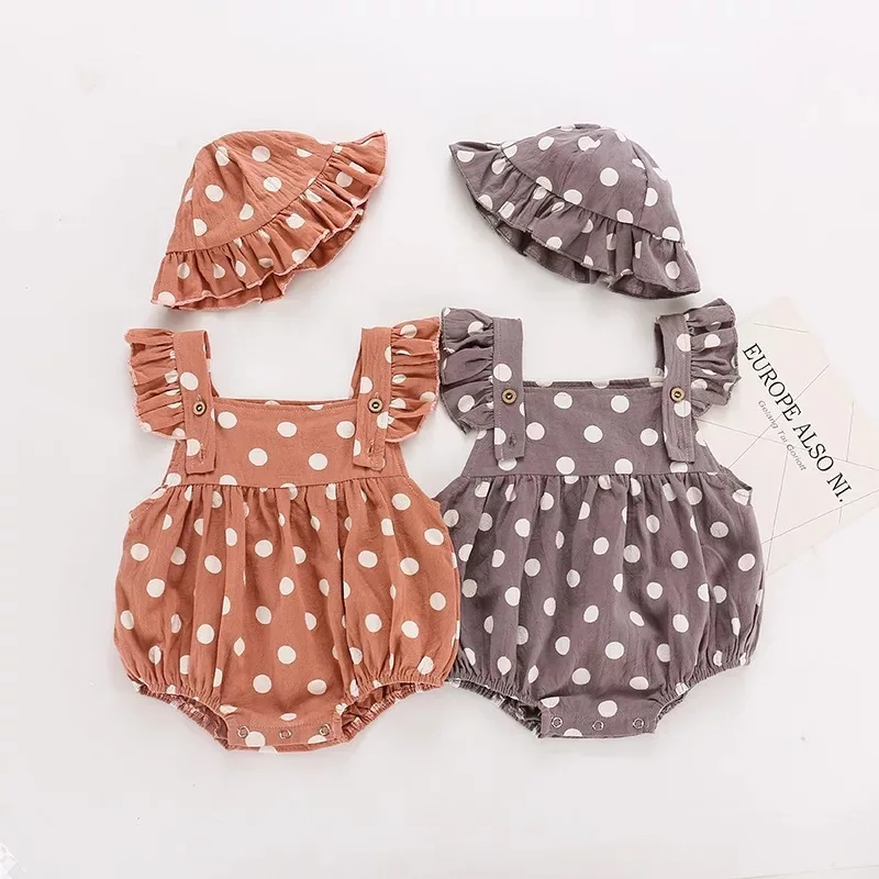 

Baby Summer Rompers Jumpsuit Clothing Newborn Toddler Infant Baby Girl Hat Bodysuit Dots Print Clothes Sunsuit Set, Picture shows