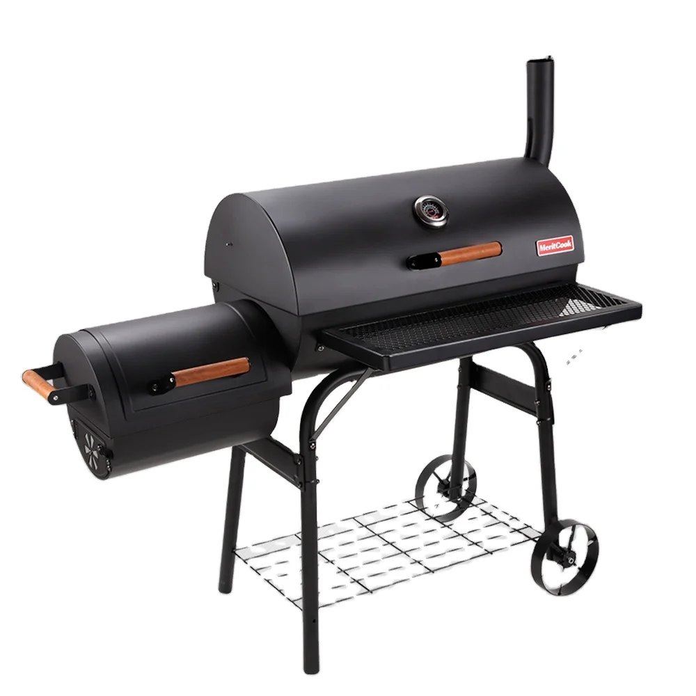 

Premium Heavy Duty Outdoor Large Portable Trolley Barrel Smoker Charcoal BBQ Grill with Offset Smoker