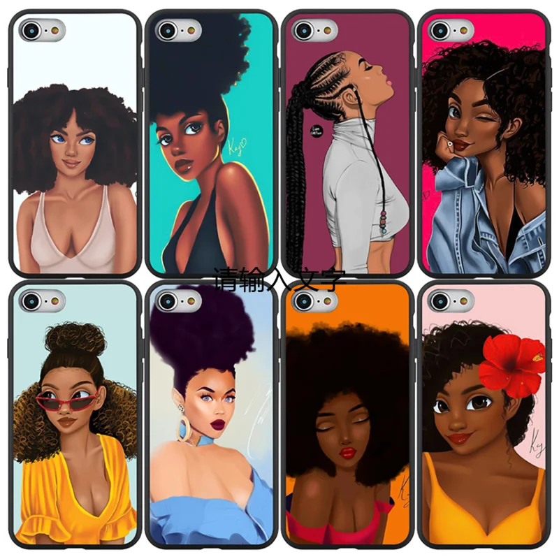 

New Case For iPhone 12 Cartoon painting black girls Matte Ultra Thin TPU Back Cover Mobile Phone Case For iPhone 11 12 pro max