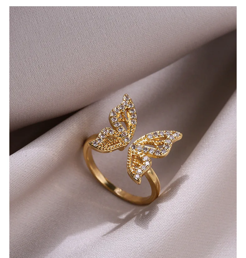 

Fashion Delicate Animal Butterfly Ring with Gold Plated Opening Adjustable Ring Elegant Lady Charm Jewelry Birthday Gift