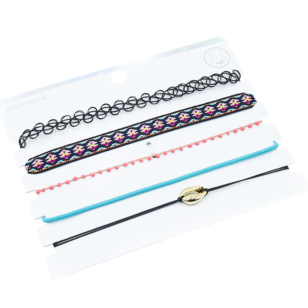 

5PC/Set Simple Style Necklace Set Gold pearl Black Pink Adjustable tightness Choker For Women Girls, Multi