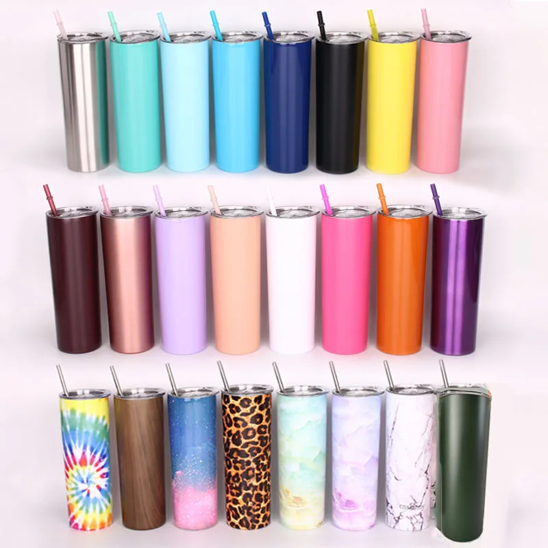 

20oz colorful Stainless steel skinny tumbler straw Double wall Vacuum insulation slim Water Bottle cup