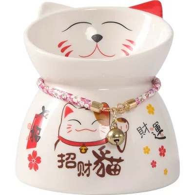 

zss396 Pet Dog Cat food bowl Ceramic pet cervical spine protection high foot food bowl prevent spilling water bowl, Pink, green, white