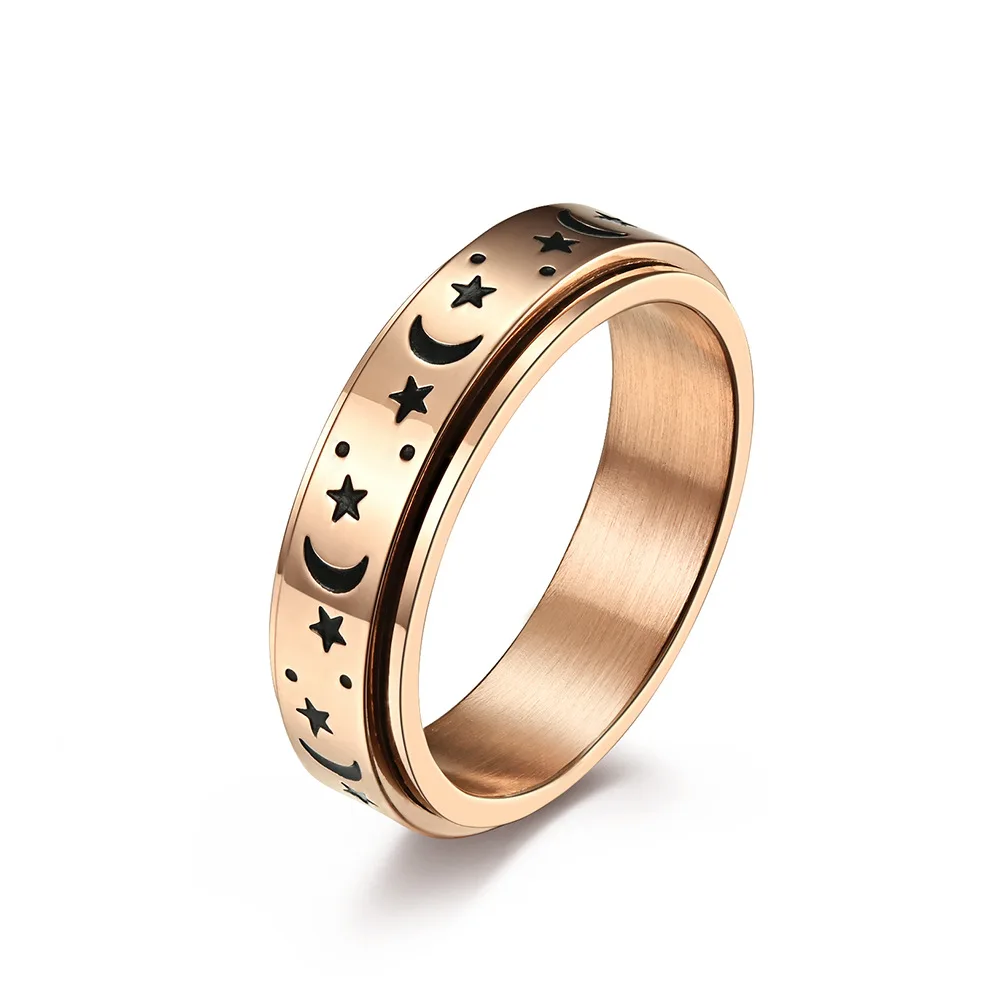 

Stainless Steel Spinner Rings Fidget Band Rings Moon Star Finish Anxiety Relief Rings