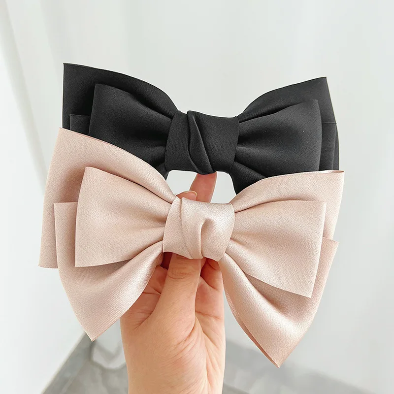 Fashion Bows Hair Pins New Women Simple Hairgrips Hair Accessories Custom Ribbon Solid Color Knot Bow Large Spring Hair Clips