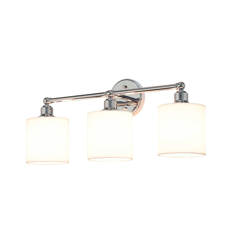 Chrome Wall Light, Bathroom Vanity Light with Fabric Shade, 3 Light Wall Fixture for Bathroom & Home Decoration