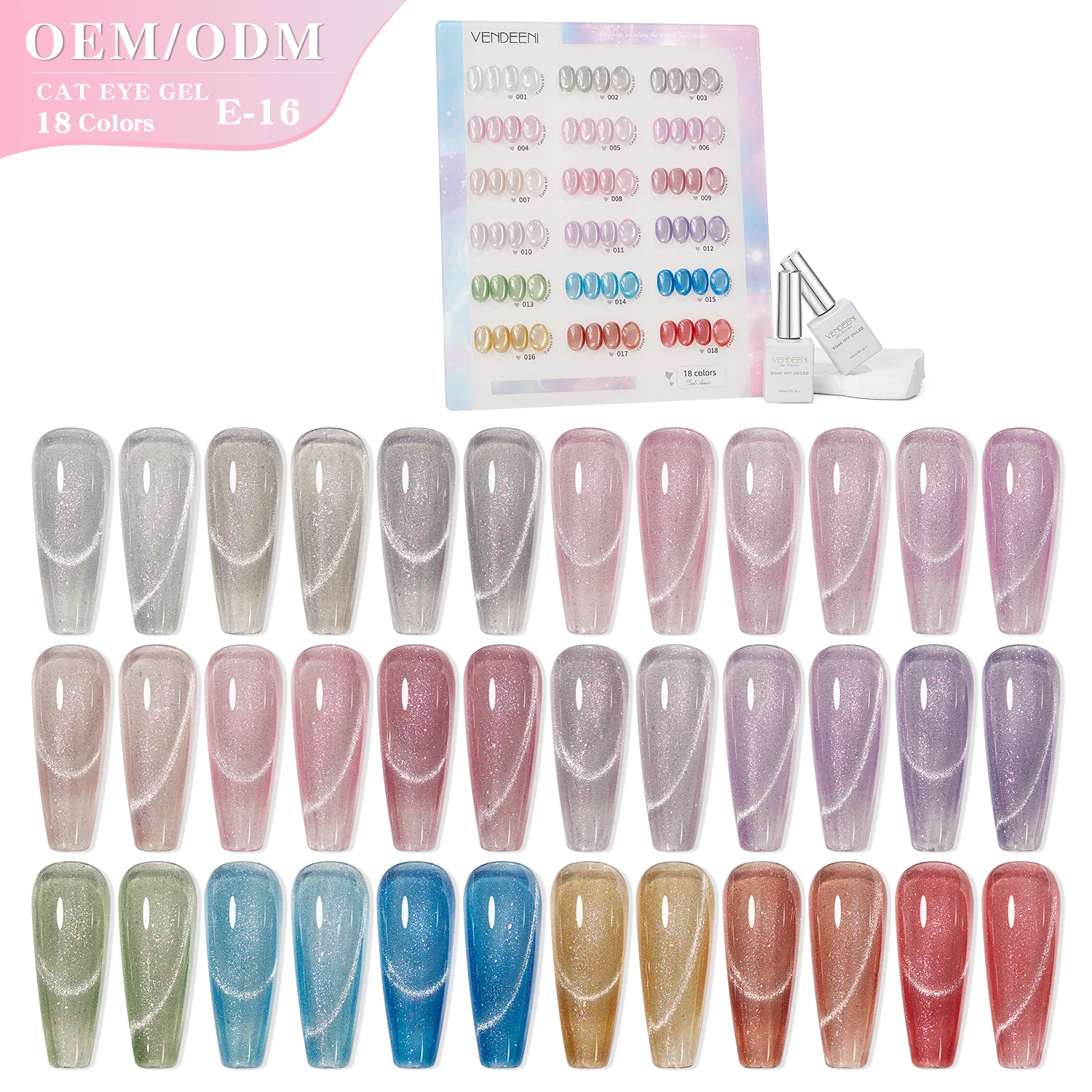 Vendeeni OEM 2025 Crystal Bulb Crystal Cat Eye Gel Nail Polish 15ML Magnetic Gel Soak Off Reflective Cat Eye UV Gel Nail Polish