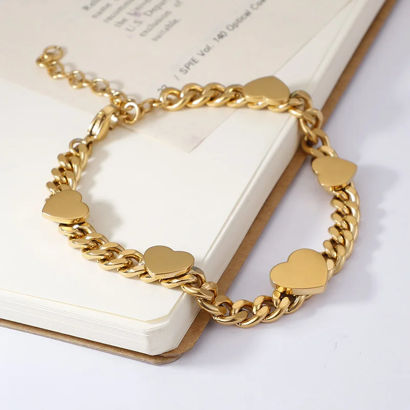 

2021 new arrivals Qings stainless steel 18k gold plated heart bangles bracelet