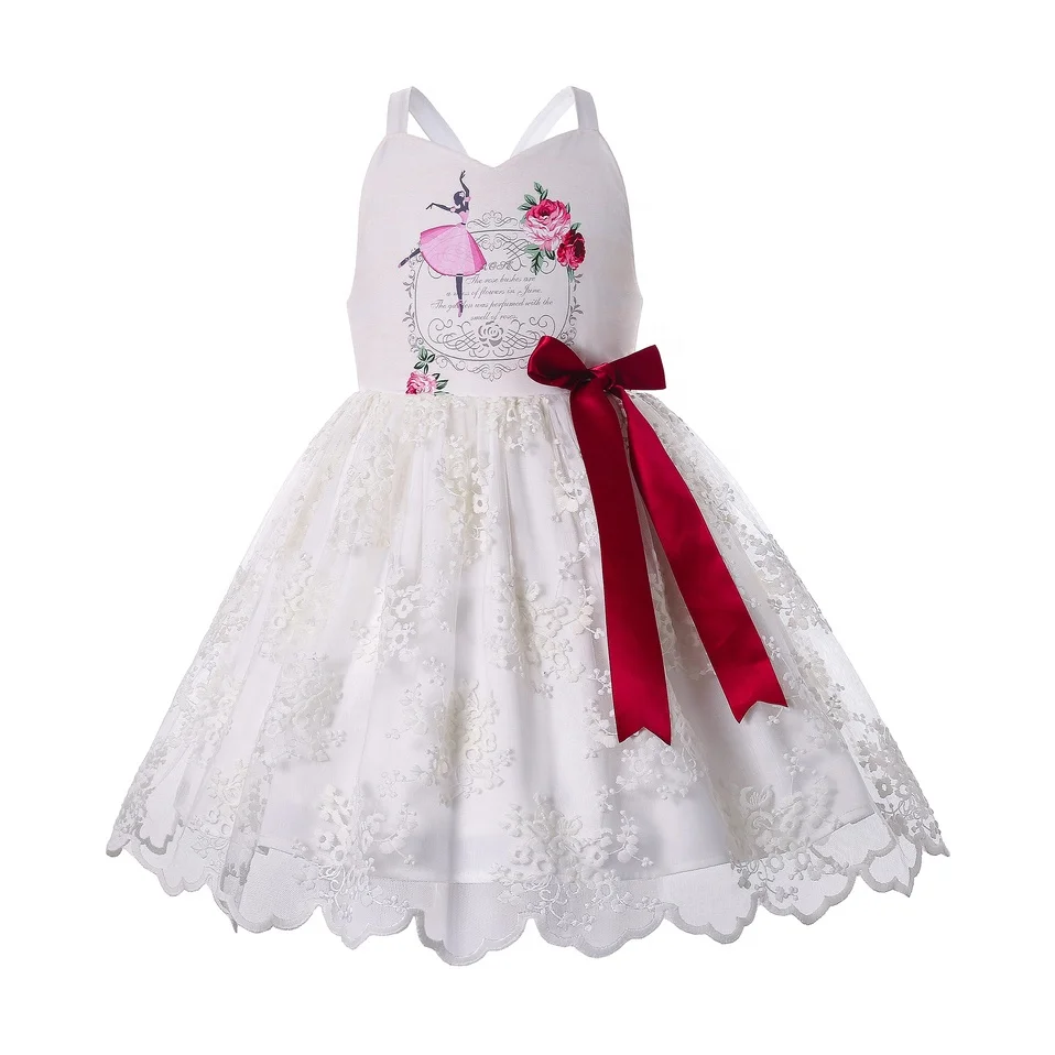 

Pettigirl Designer Beautiful Dresses For Girls Digight Print Flower Summer Lace Girl Dress With Ribbon Bow