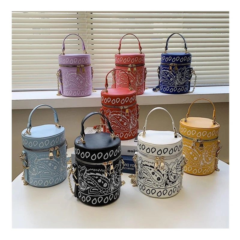 

2021 Latest Design Pu Leather Print Bandana Purse Bags Bucket Purses And Handbag For Women, 8 colors