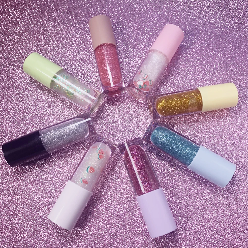 

Wholesale Private Label Make Your Own Logo Clear Custom Moisturizing Glitter Liquid Lip Gloss Vegan Lip Gloss With Glitter Insid