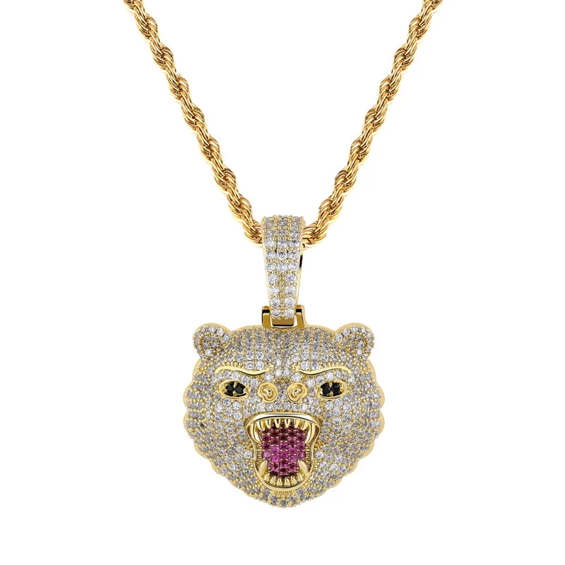 

Bling Bling Iced Out Lab Diamond Vacuum Gold Plated Hiphop Jewelry Roaring Bear Pendant for Men, Picture