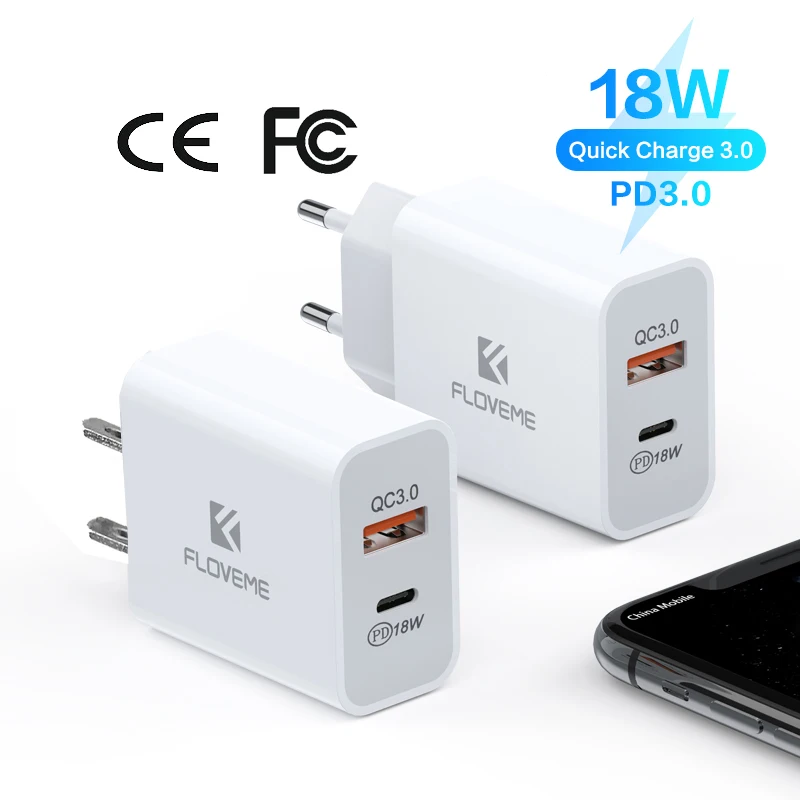 

Free Shipping 1 Sample OK FLOVEME Type-c 18W PD Charger Power Adapter Charger For Apple iPhone 12 Pro Max Fast Charger CE FCC