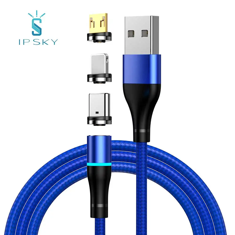 

Best Selling IPSKY Cell Phone Charger braided usb cable car fast charging line 3 in 1 Fast Charging Magnetic USB Data Cables, Black/red/blue/silver