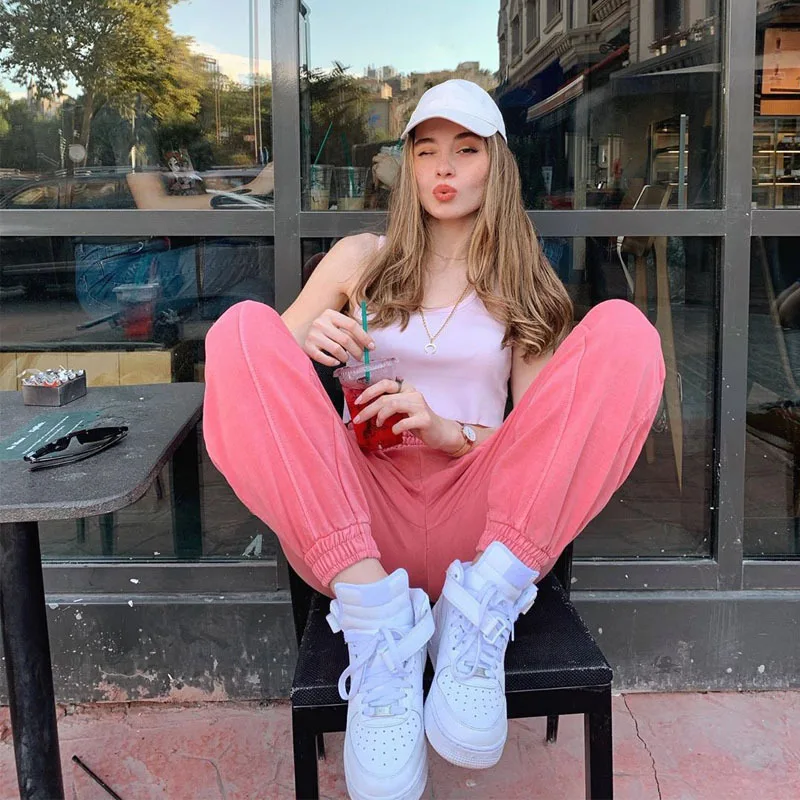 

Hot Selling Streetwear Fall Plain Polyester Sweatpants High Waist Jogger Pants Women, 1 colors in stock