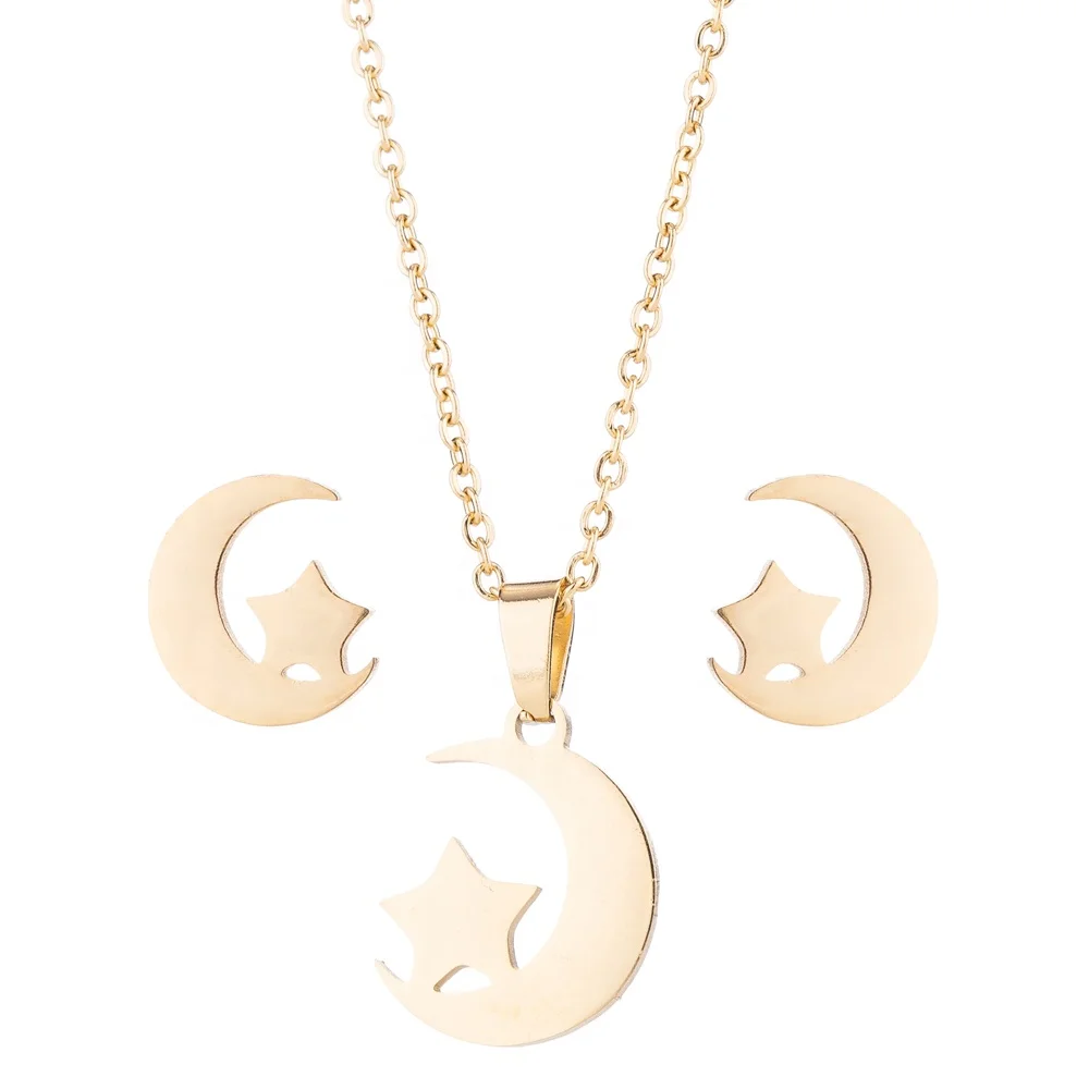

moon with star elegant necklace pendant stainless steel plated gold and silver
