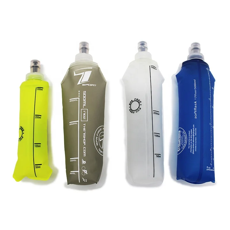 

Madou Soft Flask Travel Outdoor Folding Collapsible Water Bottle For Running Bicycle Foldable Plastic Water Bag, Blue, pink, green