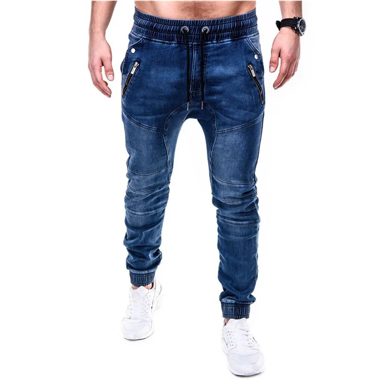 New Men's Multi-Pocket Stretch-fit Jeans Business Casual Classic Style Denim Male Blue Business Casual Pants