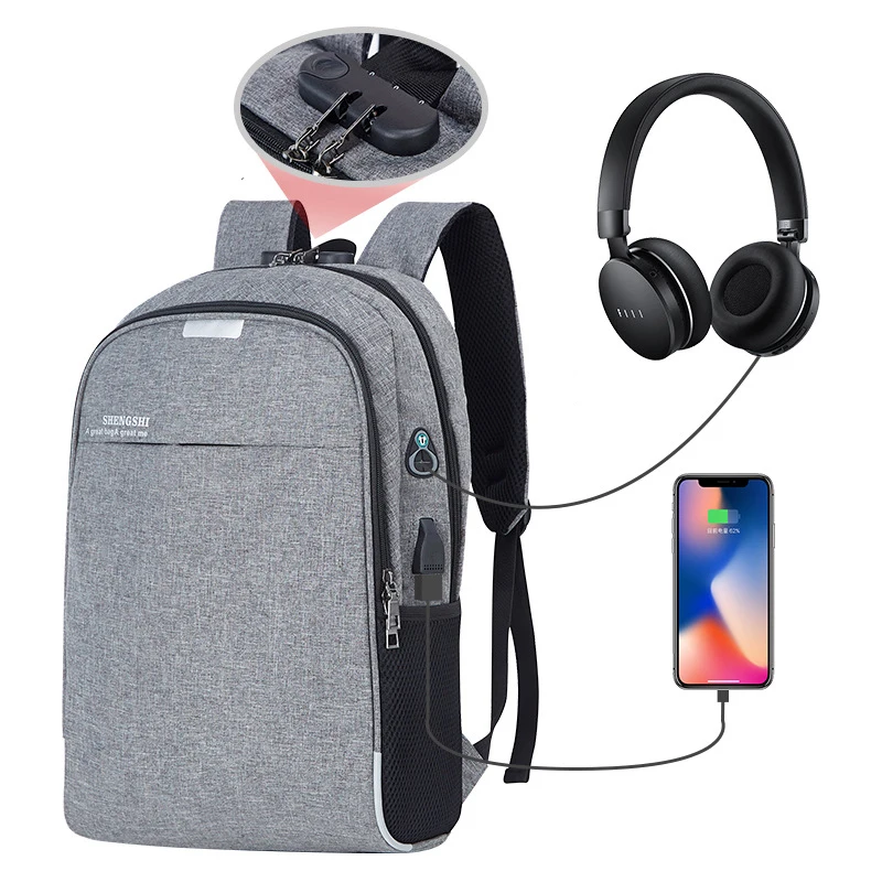 

Wholesale Durable Four Colors Large Capacity Travel Anti Theft 15inch Laptop Backpack with USB Charging Port, Black, red, gray,dark blue