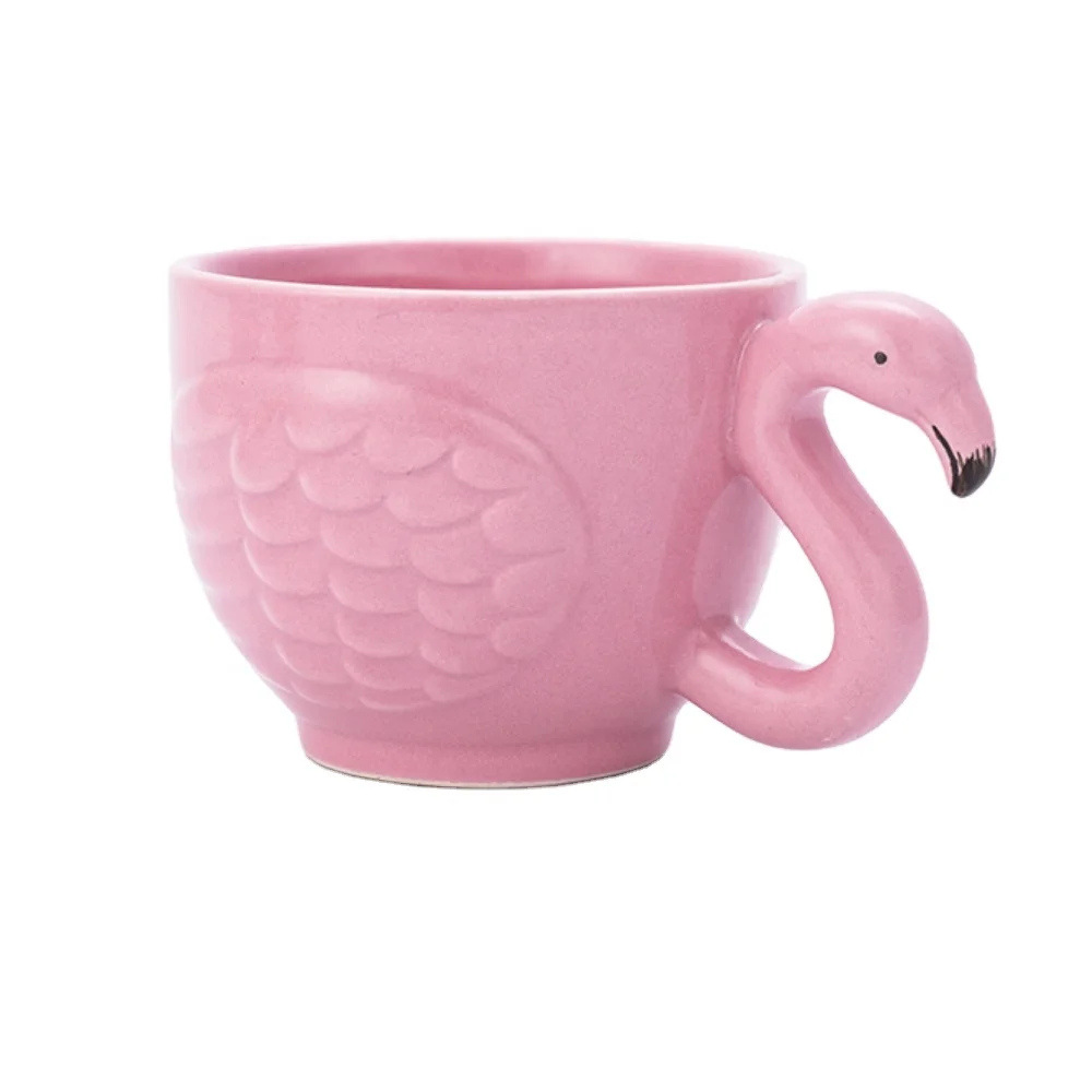 

Wholesale cheap price creative design 3d flamingo 160ml ceramic coffee mug cup dolomite water cup