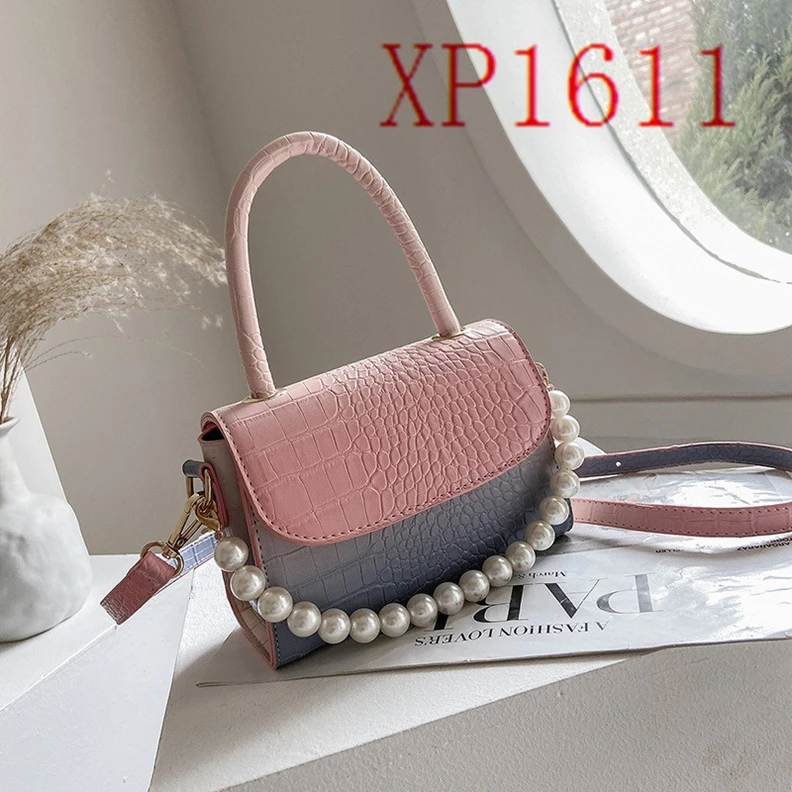 

XP1611 2021 new crocodile pattern gradient shoulder messenger bag high quality pearl portable female bag