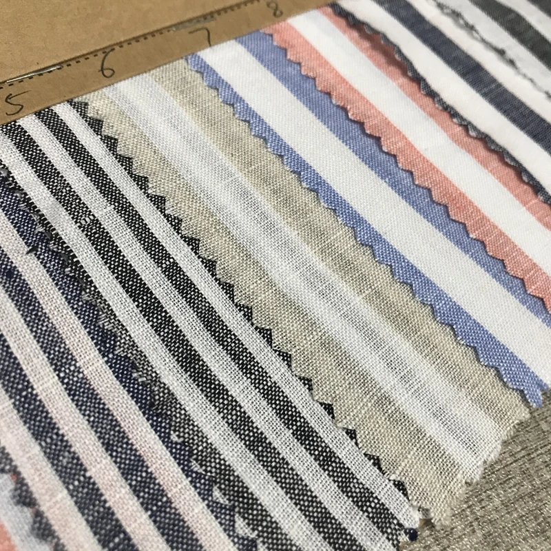 Wholesale 1244# China 100% Linen Fabric Tablecloth Lightweight Striped Fabric for Shirts for Boys and Girls