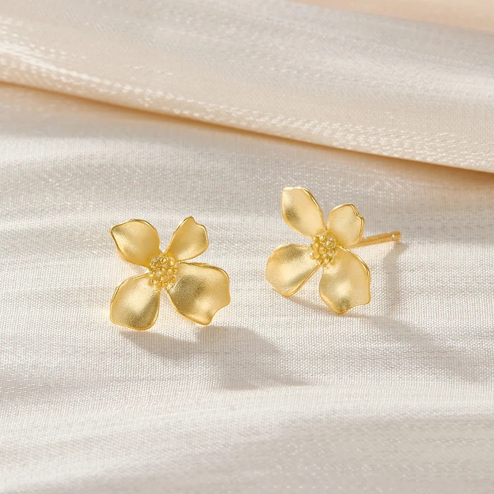 

Carline s925 sterling silver 18k gold plated women cute gardenia flower stud earrings petals earring female