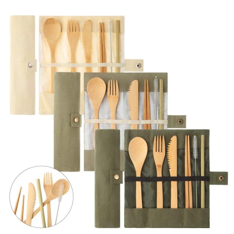 

Eco Friendly Bamboo Travel Utensils Reusable Set bamboo cutlery with Case and Gift box, Green