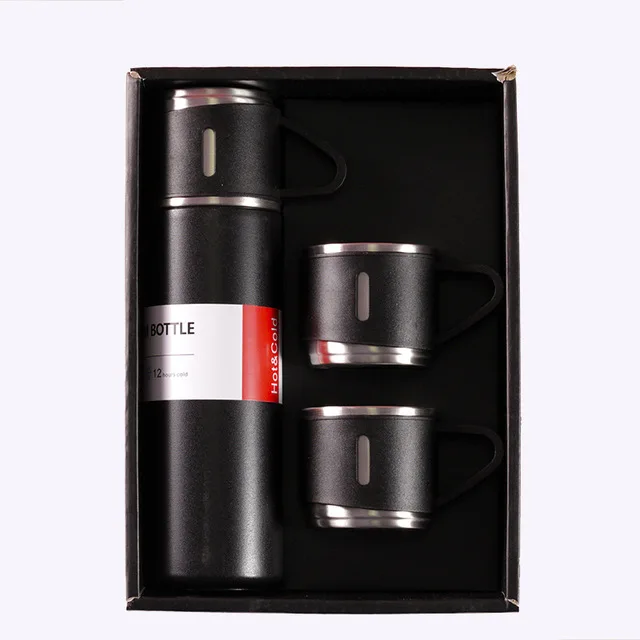 

Seaygift custom business gift box set outdoors portable 3pcs cup double wall vacuum stainless steel flask thermos water bottle, Blue/black/red