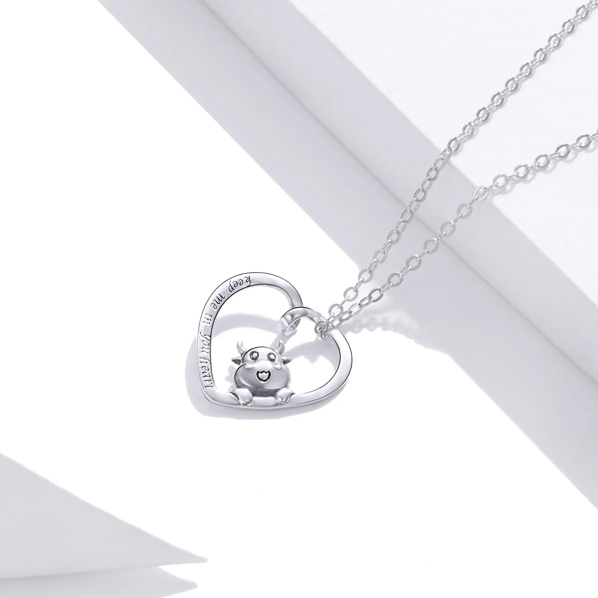 

925 Silver Cute Cow Heart Shaped Jewelry Necklaces Womens 2020