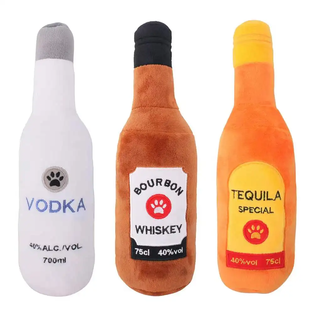 

27cm Plush Stuffed Pet Dog Toys Funny Vodka Whisky Tequila Designer Treat Squeaky Toys Dog Chew Toys, As picture