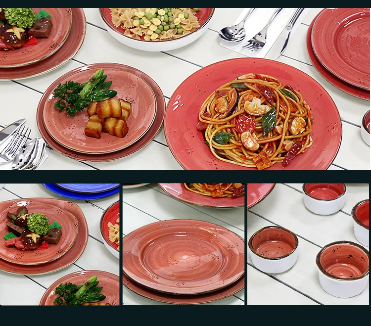 Wholesale cafe porcelain dinner plates round flat dishes ceramic plate for restaurant and bar