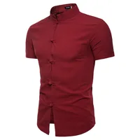 

Traditional chinese collar shirt linen pure color tang men shirt short sleeve