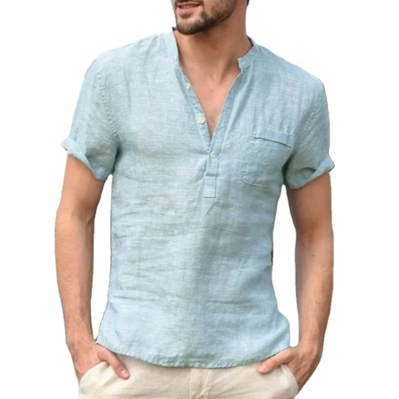 

Men's Shirt Camisa Summer Short Sleeve Male Blouse Top Style Comfortable Pure Cotton And Linen Shirt Men