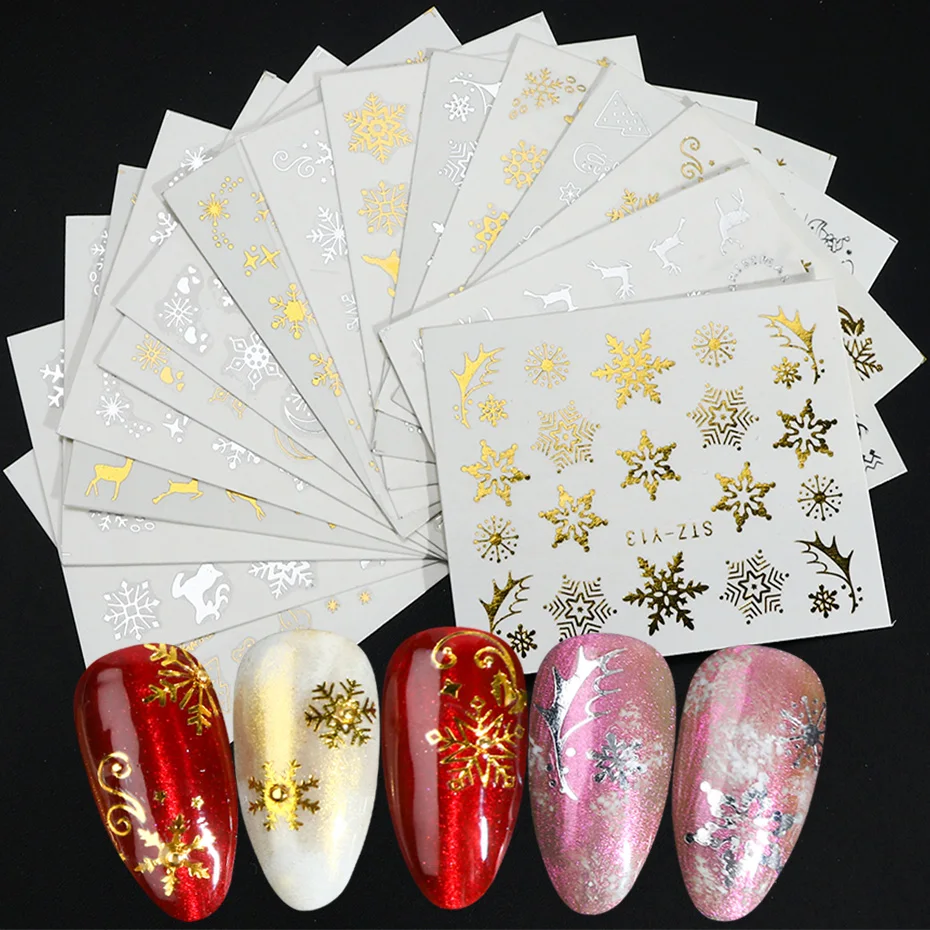 

16pc/set Winter Xmas Stickers For Nails Gold Silver Christmas Snowflake Water Transfer Decal Slider Manicure Decoration