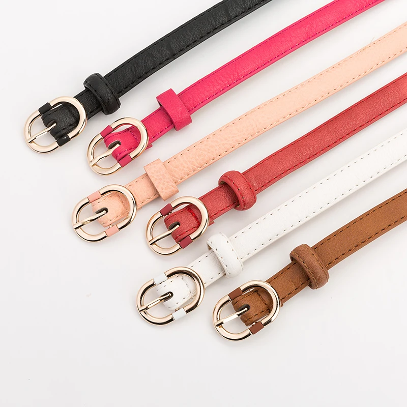 2CM Alloy Pin Fashion Skinny Navy Blue Waist Leather Skinny Pu Belt For Women