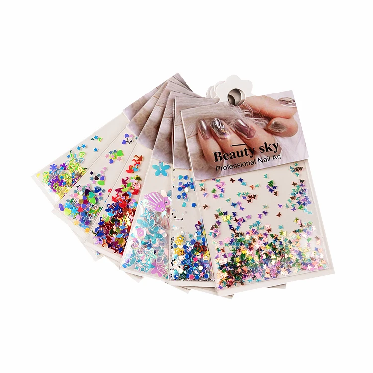 

6 bags/set flower snowflake star butterfly mixed pattern nail sequins nail art shapes glitter holographic irregular nail sequins, Colorful