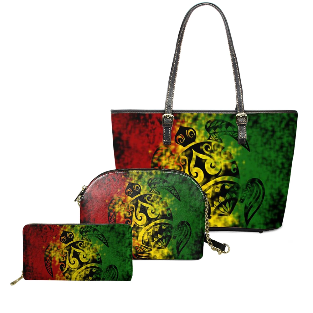 

3 In 1 Classic Polynesian Tribal Print Purses And Handbags Unique Custom Big Handbags Matching Wallet Ladies Bags Handbags, Customized color