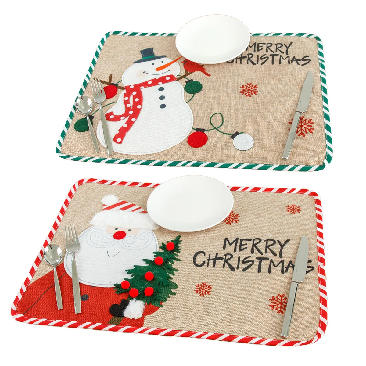 

New Christmas Decoration Cartoon Embroidered Placemat Christmas Woven Placemat, Multi colour