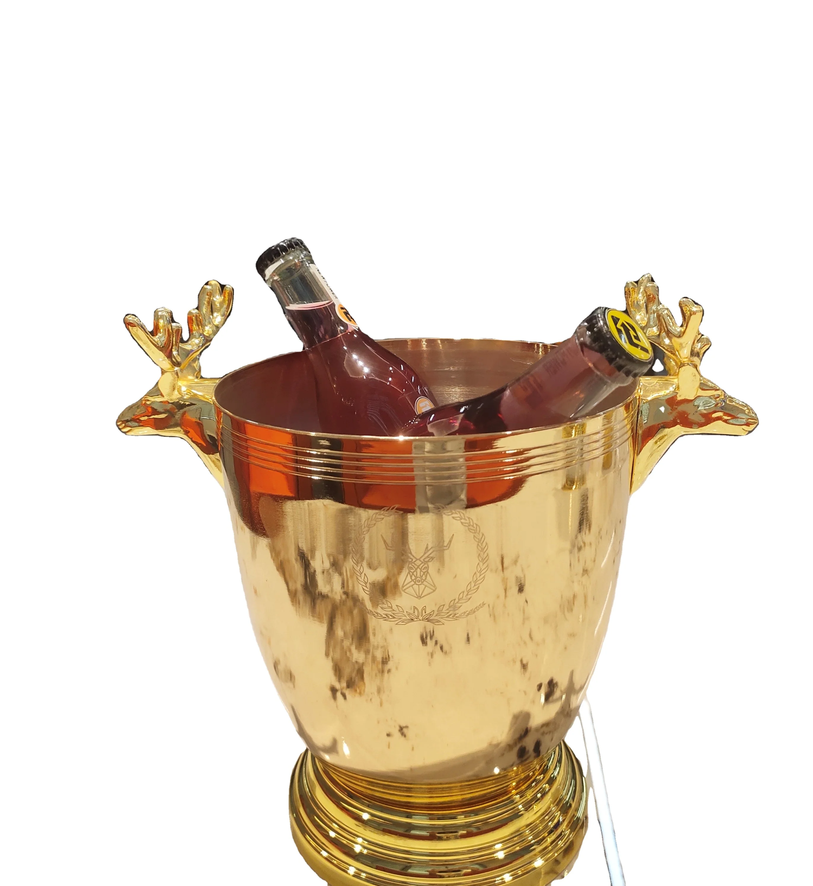 

Deer Design Handle Stainless Steel Ice Bucket for Beer Champagne Bucket with Silver & Gold Color Ice bucket