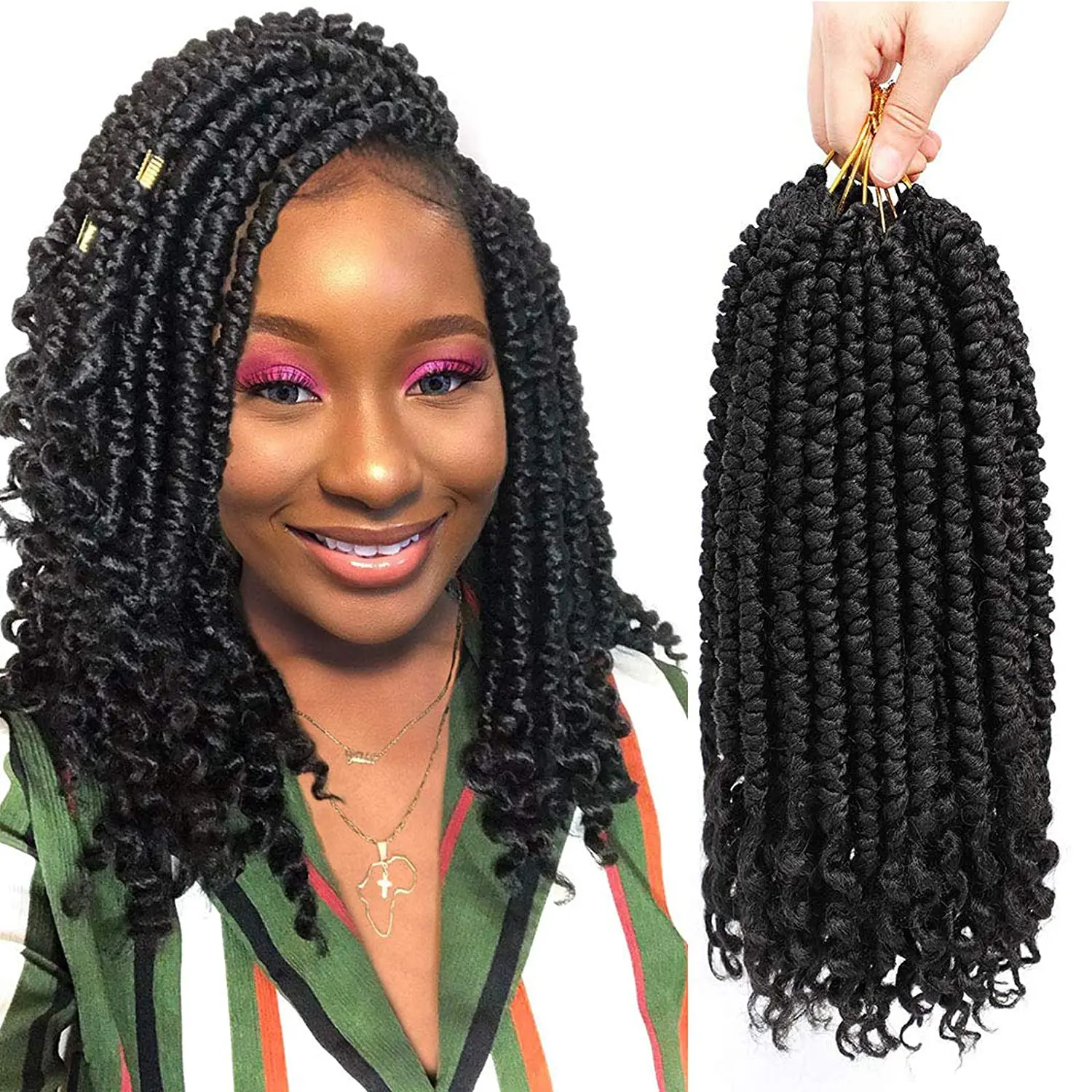

14" Senegalese Spring Twist Curly Ends Crochet Hair Natural Bomb Twist Crochet Hair, #1b,#bug,#t1b/27,#t1b/30,t1b/bug