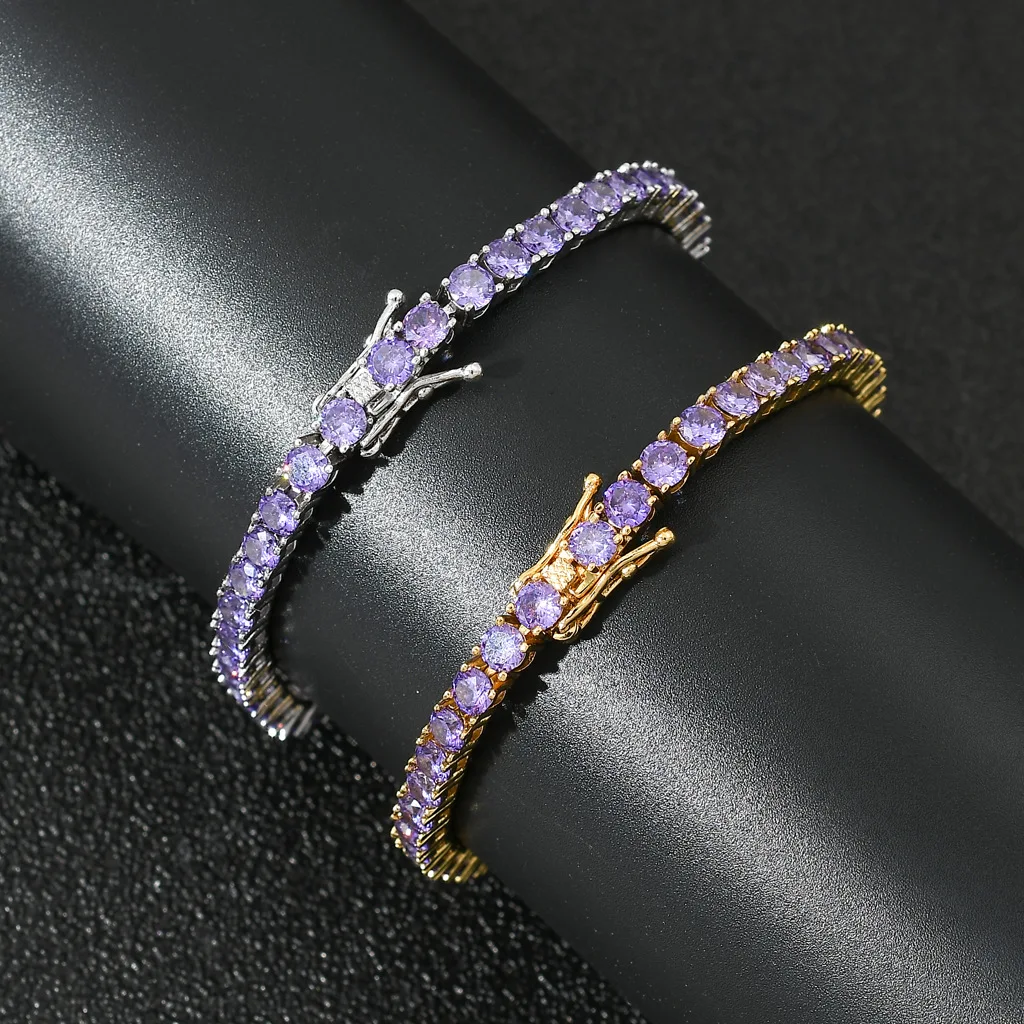 

Manufacturer Supply 4mm Brass CZ Charm Bracelet Couple Tennis Chain Zircon Gold Plated Tennis Bracelets For Women, Picture shows