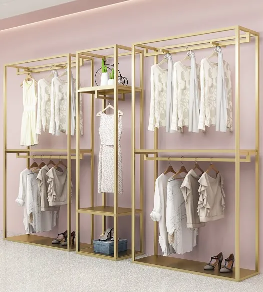 Modern Gondola Z Rolling Luxury Clothing Wall Shop Display Racks Gold  Retail Stands For Boutique - Buy Clothing Display Racks Stands,Clothing  Wall Display Rack,Gondola Clothing Rack Product on 