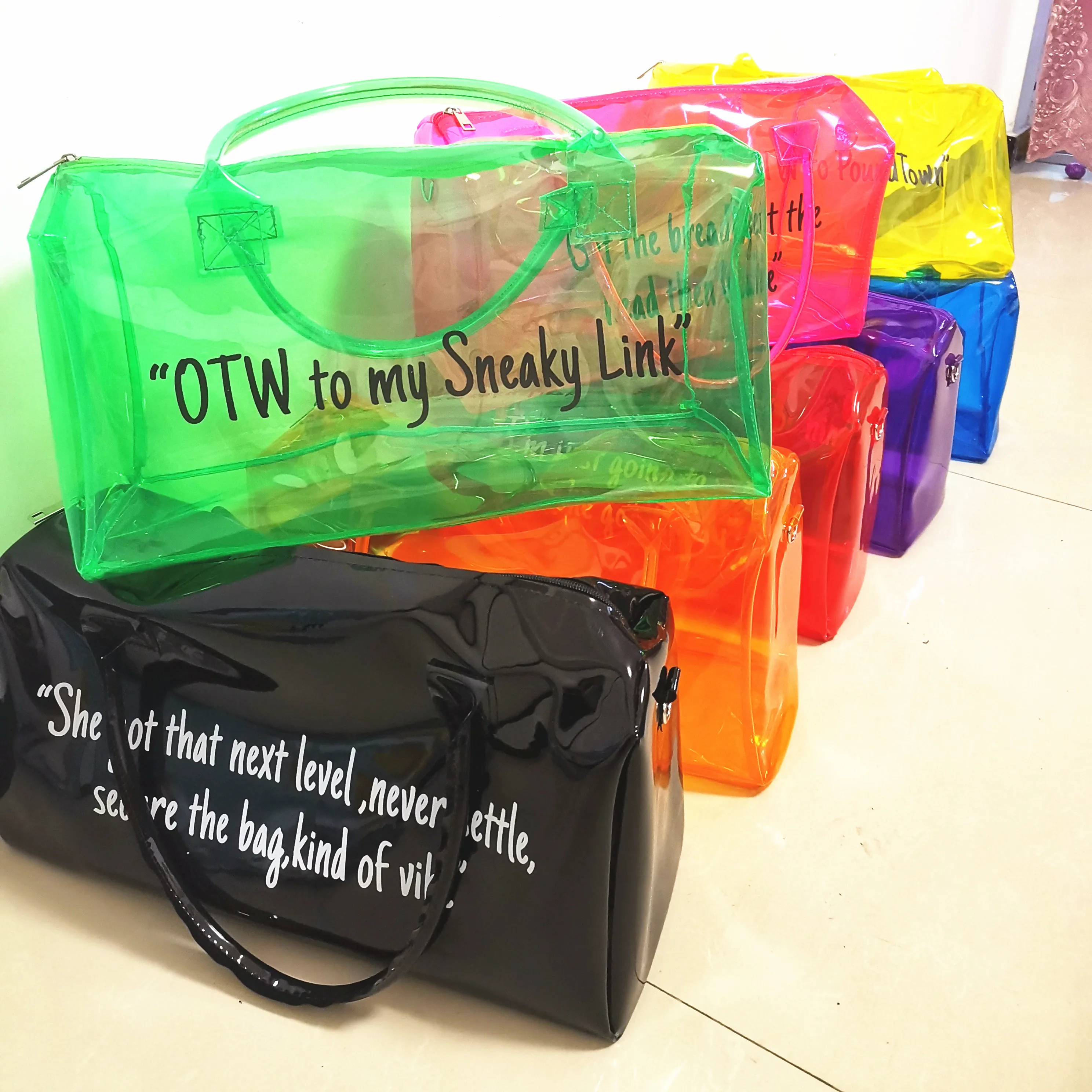 

Eco-friendly Custom Print Logo Transparent Clear Waterproof holographic duffle bag womens duffle bag sports Spend a Night Bag, Customers' requirement