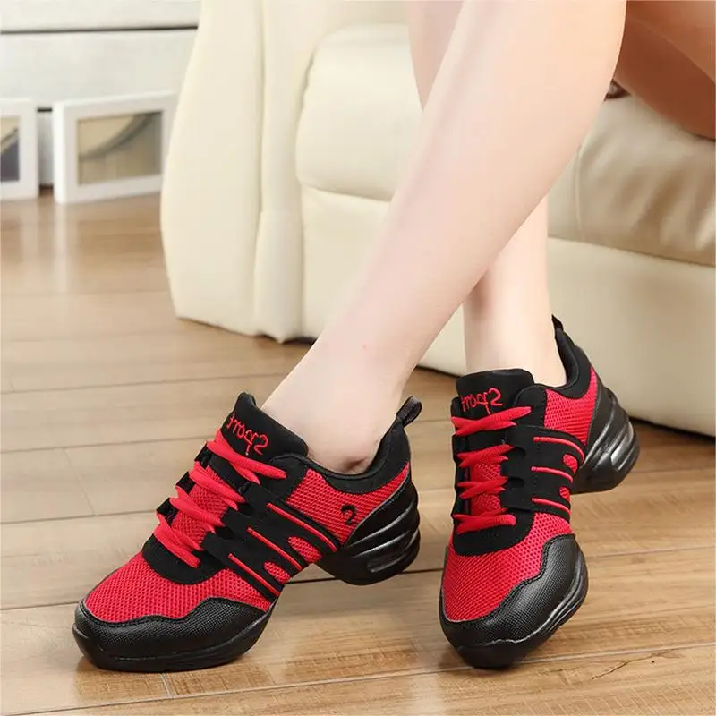 

Women's dancing shoes Summer new style medium heel mesh breathable dancing shoes Women's soft sole adult jazz shoes